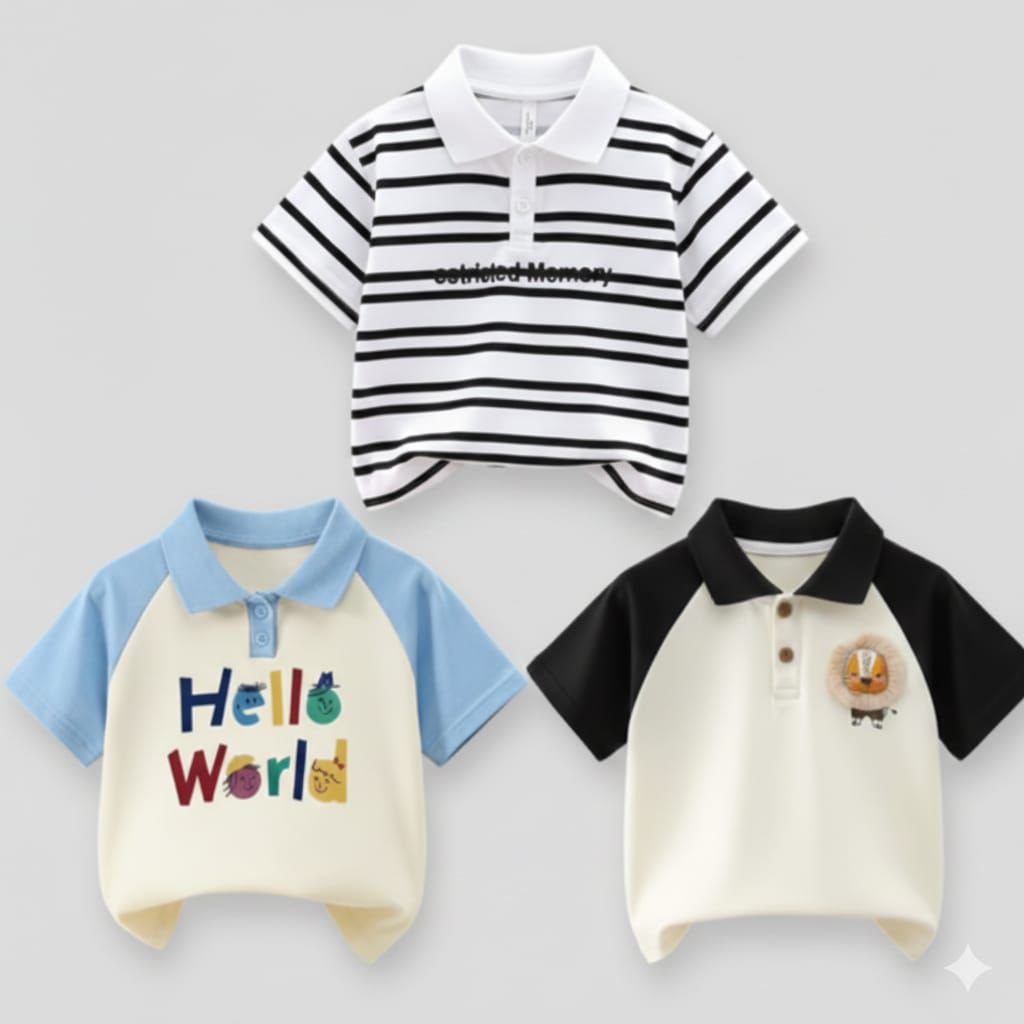 Stylish Cotton Kids Polo 3 Pcs Combo for Boys- SSKC-603